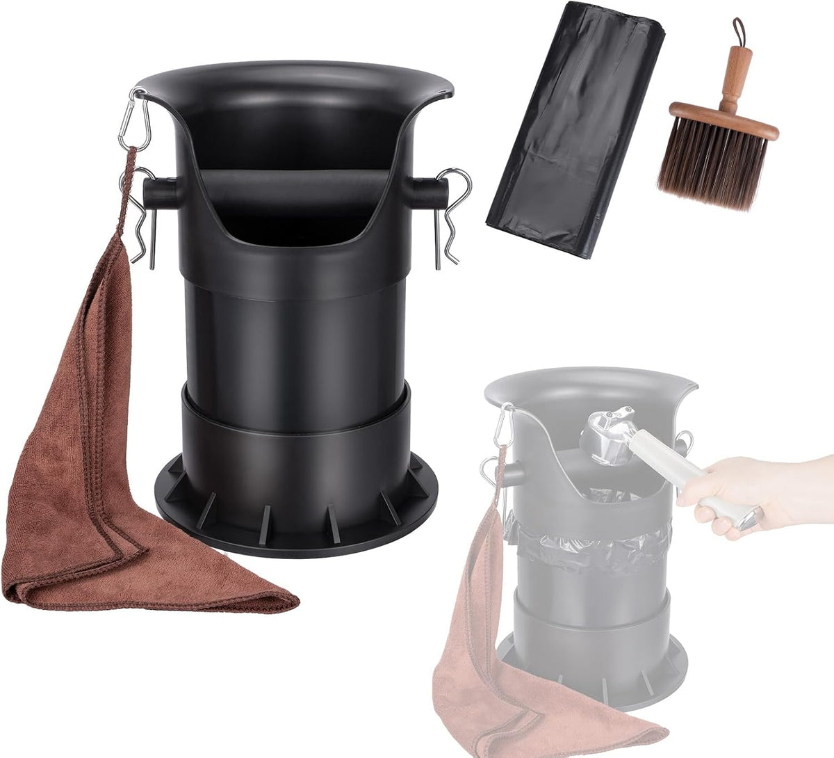 Caja café expreso 4L para posos barista con cepillo