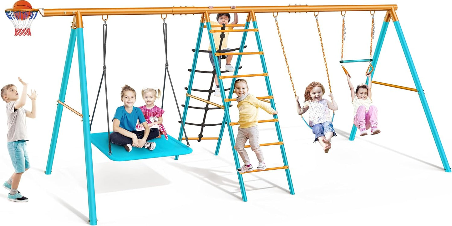 Set 6en1 columpios metal niños escalada trapecio aro azul