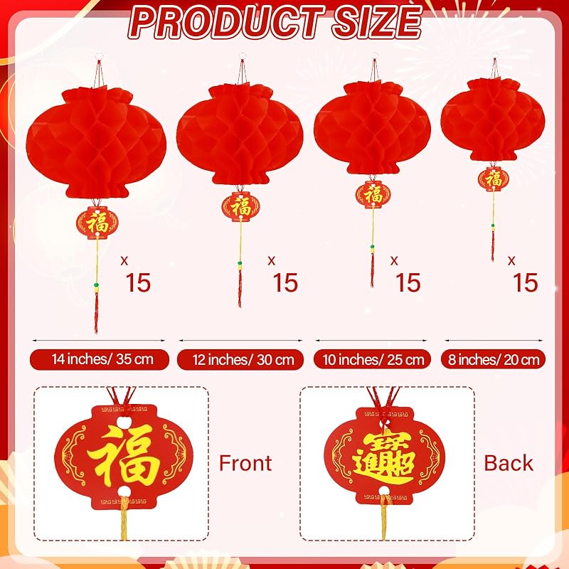 60 Linternas papel chino rojas redondas colgantes decoración