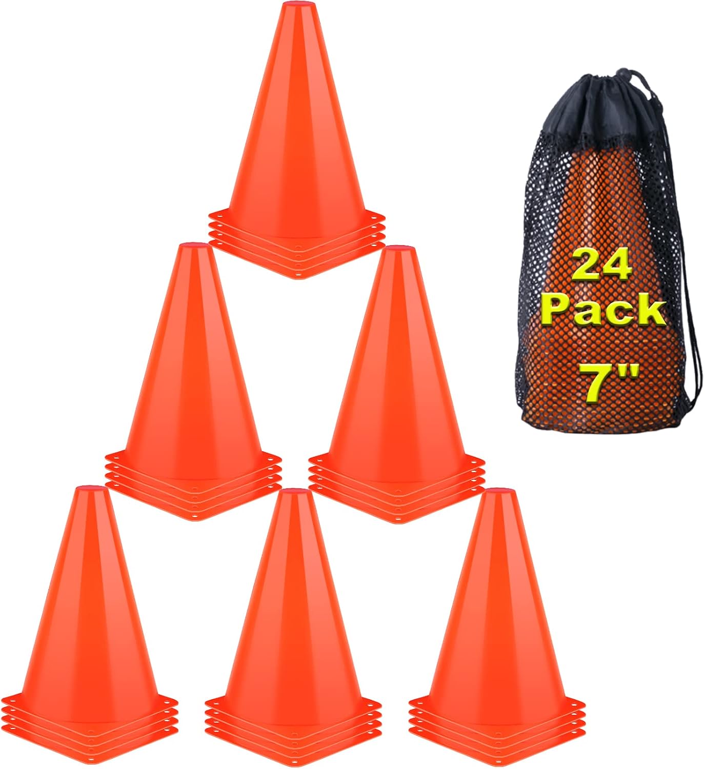 Conos deportivos 7" naranjas pack 24 para fútbol baloncesto