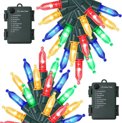 2 Luces Navidad 50 LED 16ft Batería 8 Modos