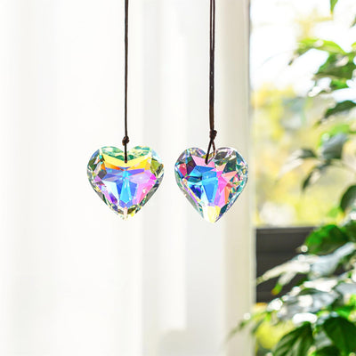2 Pzas Prismas Cristal Corazón AB Arcoíris para Ventana