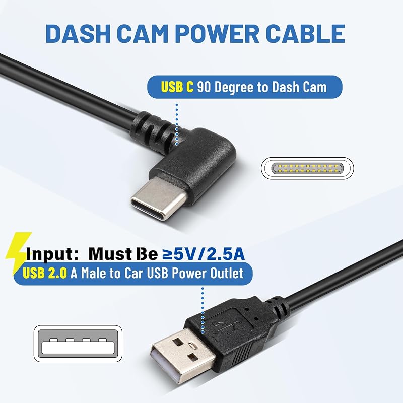 Cable USB-C 13pies para cámara salpicadero 2.5A