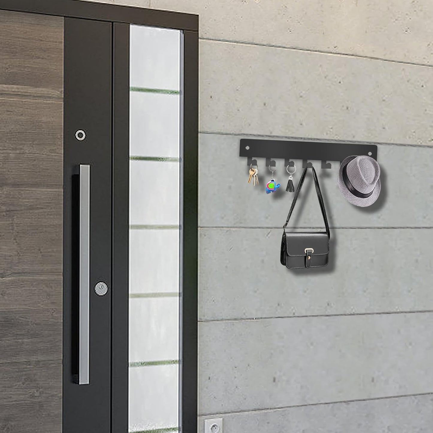 Soporte llaves pared 7 ganchos autoadhesivo gris