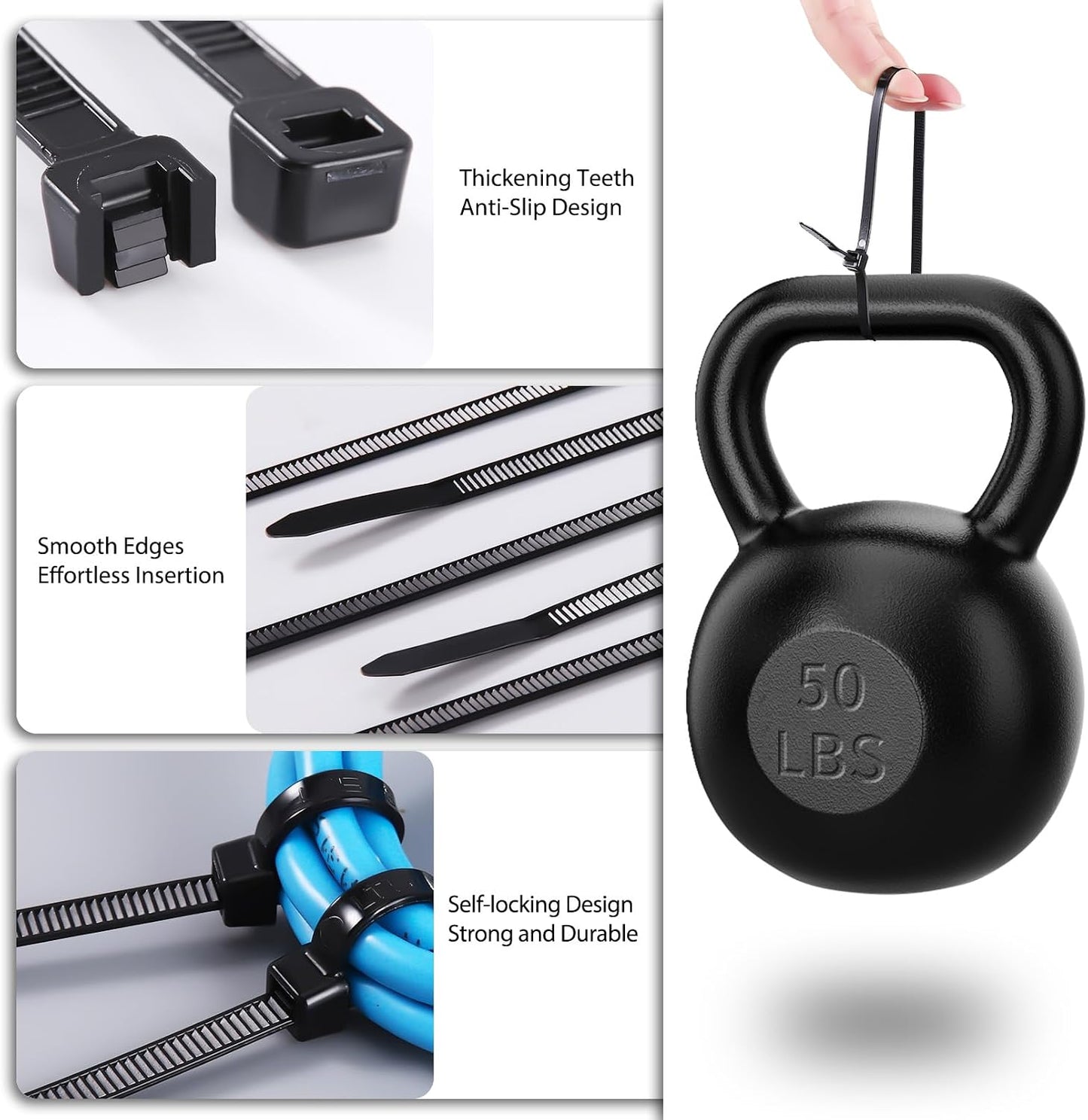 Bridas cable con cremallera 12pulg pack 1500 negras 50lb
