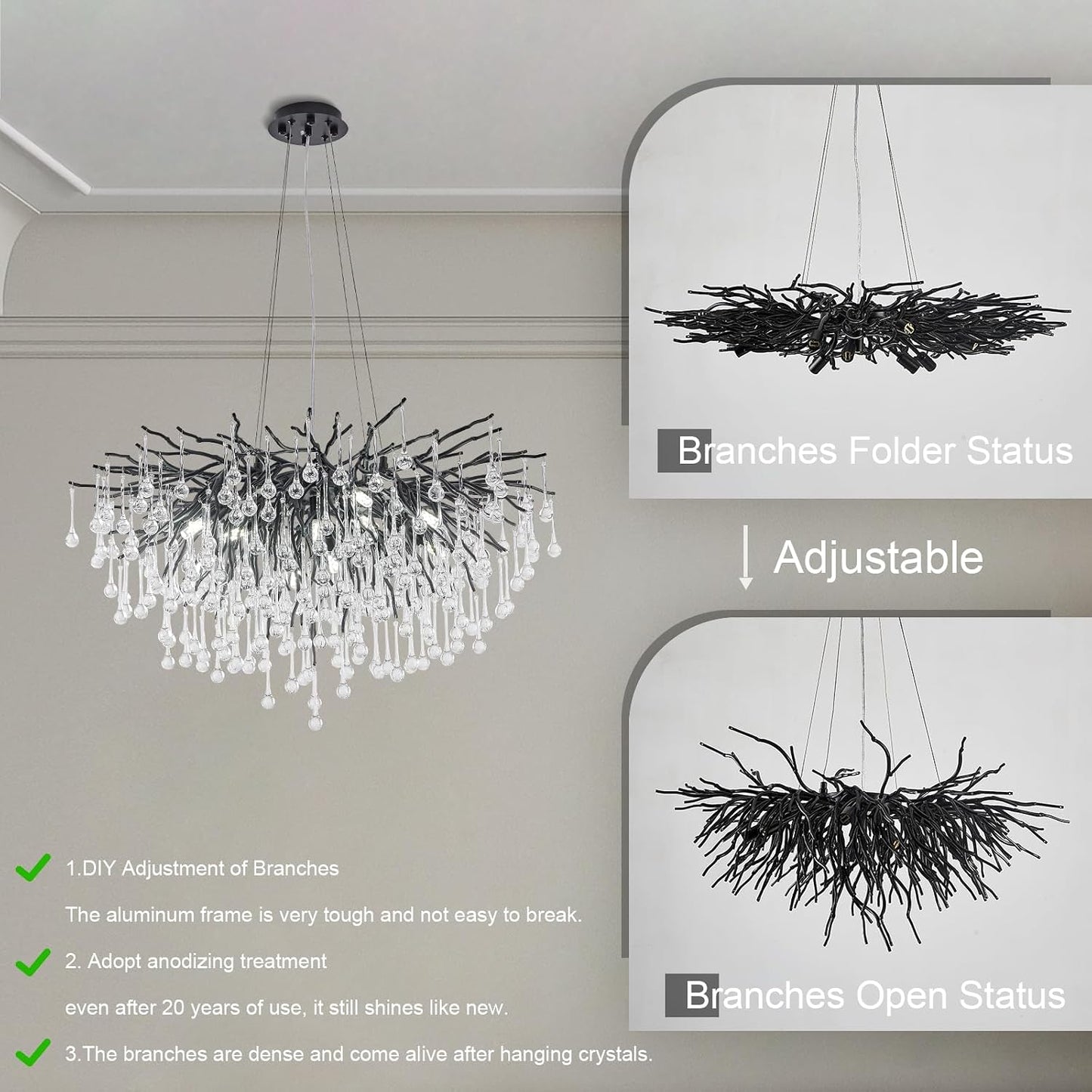 Candelabro cristal negro redondo 23.6pulg