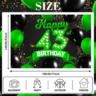 Cartel cumpleaños 43 verde y negro decoración confeti mujer