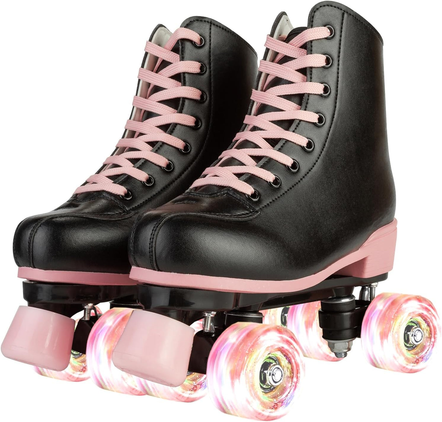 Patines niñas con luces doble fila negro rosa