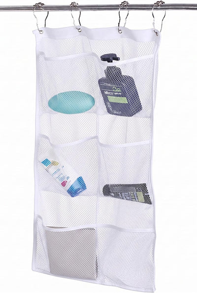 Organiz. ducha malla 6 bolsillos baño color blanco
