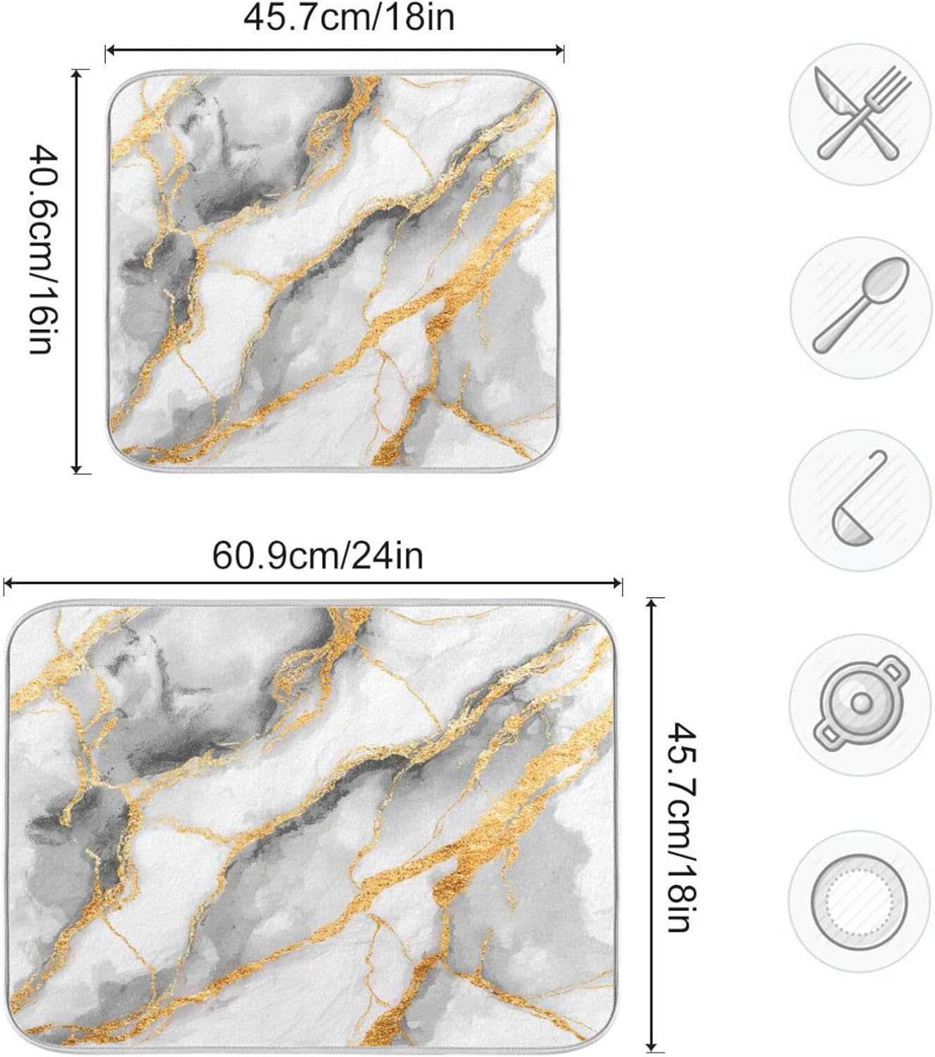 Tapete escurridor platos mármol blanco 16x18pulg microfibra
