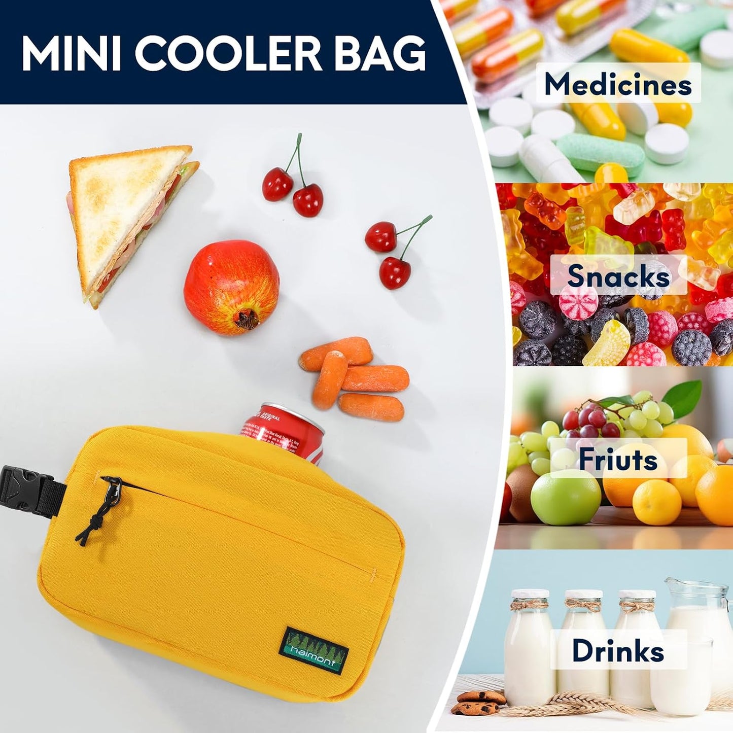 Bolsa enfriadora reutiliz. para snacks viajes amarilla