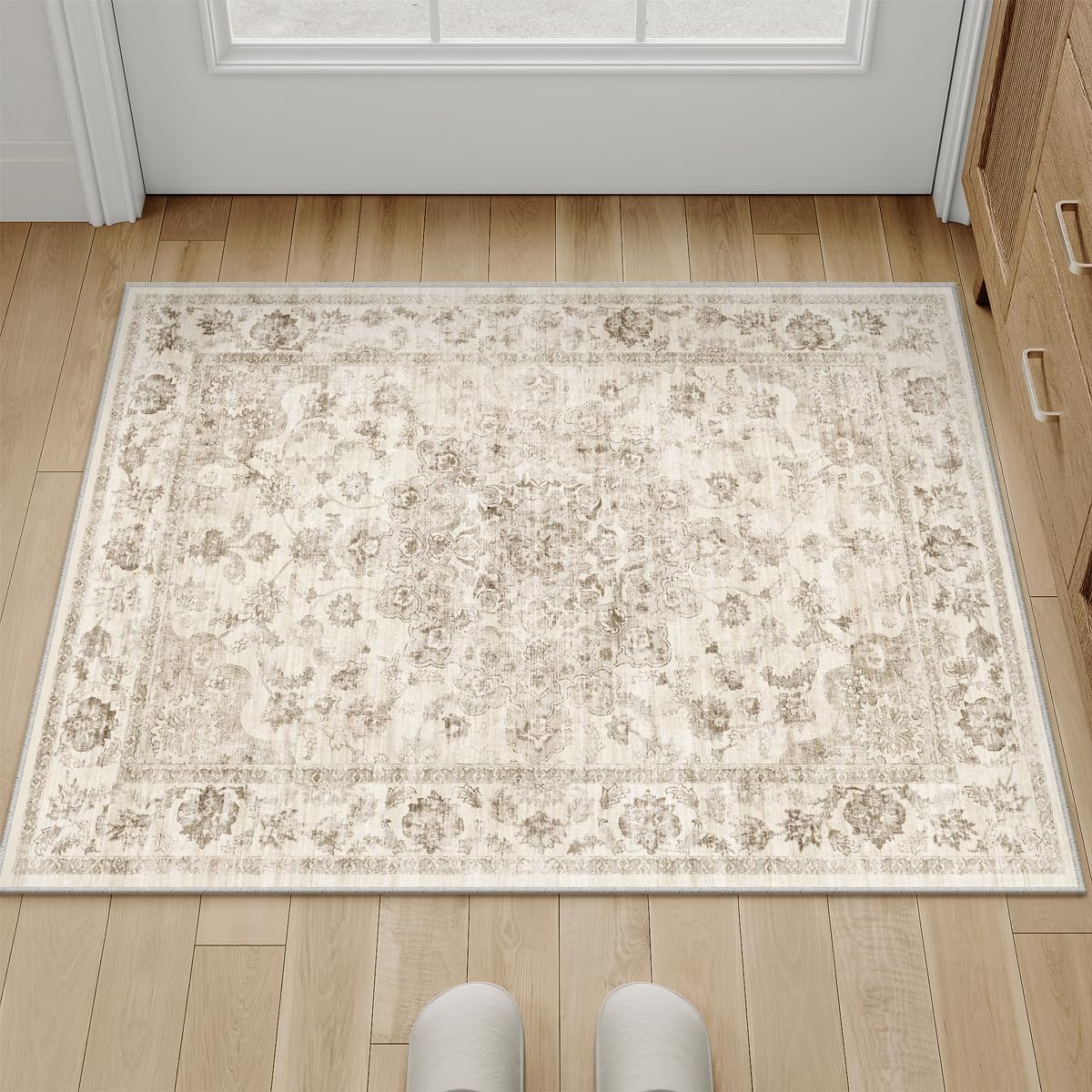 Tapete antiderrap 2x3ft beige floral entrada