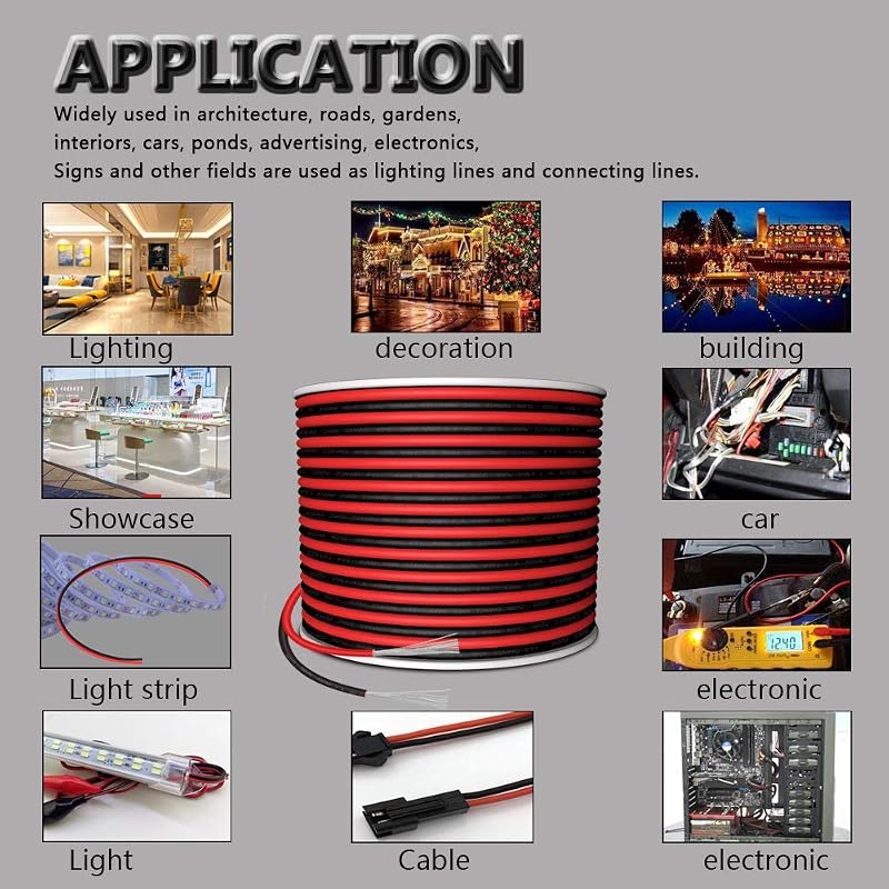 Cable extensión 22 AWG 2 núcleos 20m rojo y negro para tiras LED