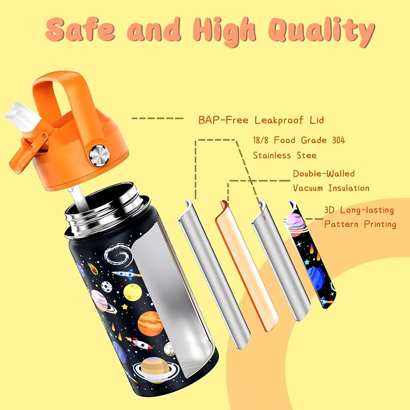 Botella agua aislada acero inox 14oz para niños con pajilla