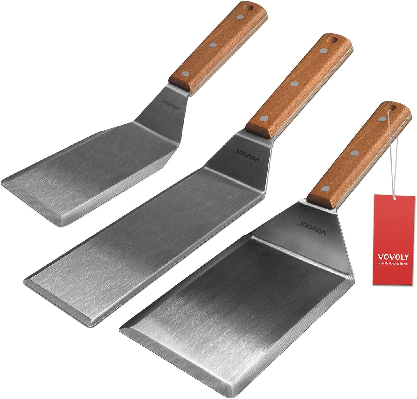 Juego espátulas acero inox para parrilla con mango espiga