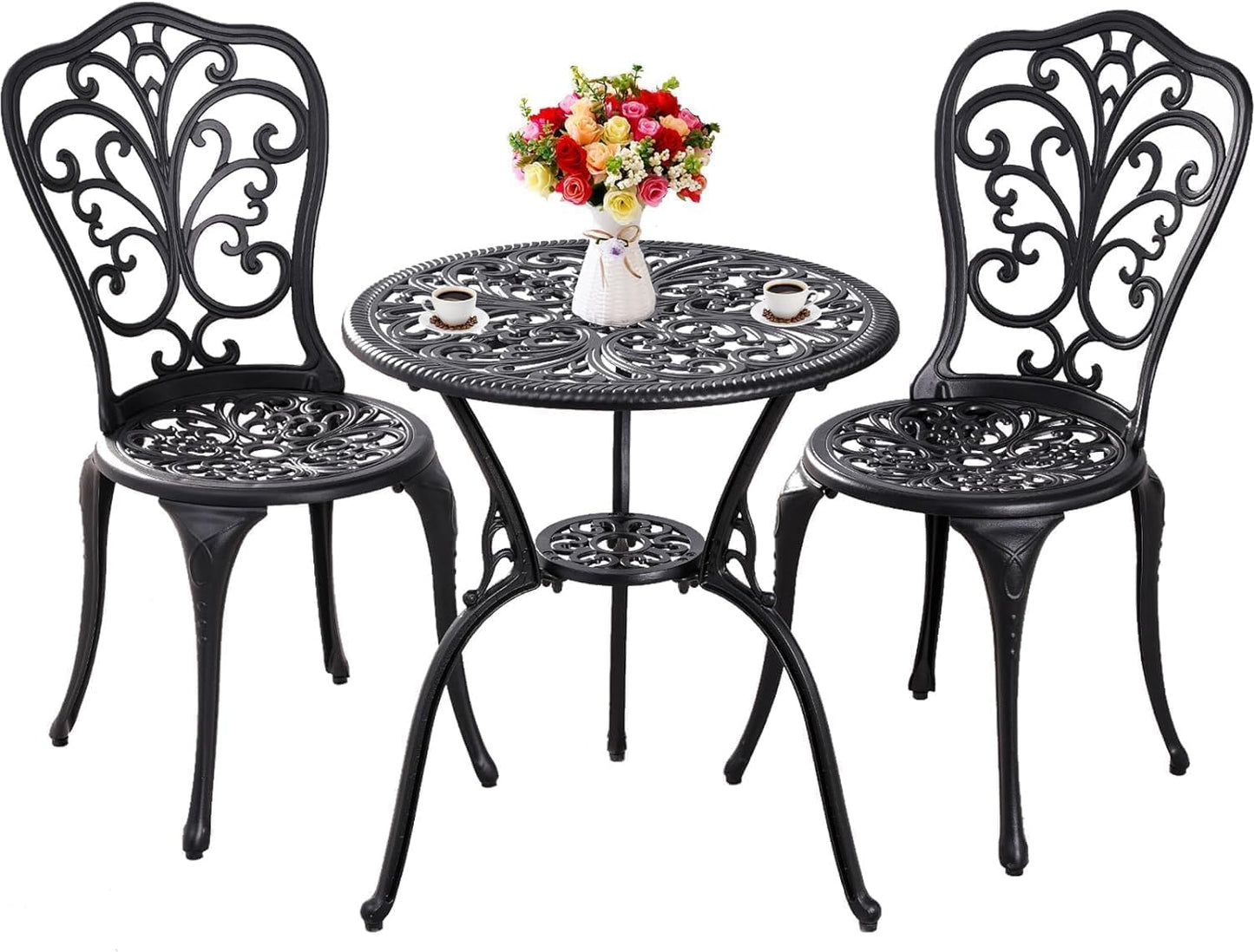 Set 3 Pzas Mesa Bistró Aluminio Sillas Negro