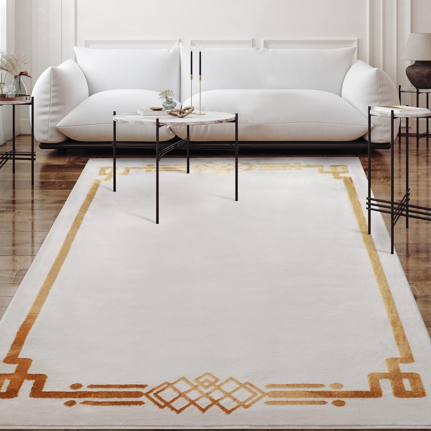 Alfombra moderna beige 6x9ft con bordes