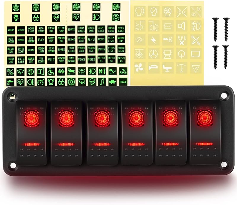 Panel interruptor basculante 6 bandas 12v 24v rojos