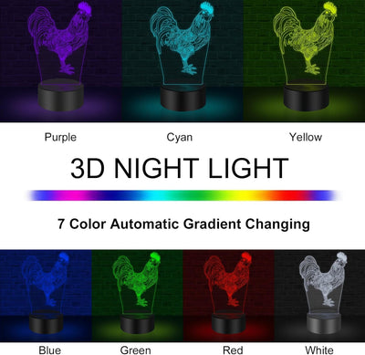 Lámpara noche 3D pollo 7 colores LED USB tactil decoración