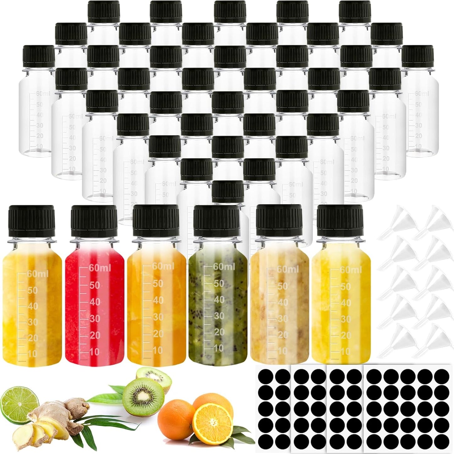 100 Pzas Botellas Shot Plástico 2oz Con Tapas