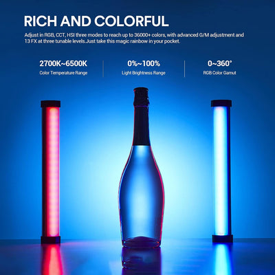 Tubo luz RGB LED portátil 37 efectos batería 2900mAh
