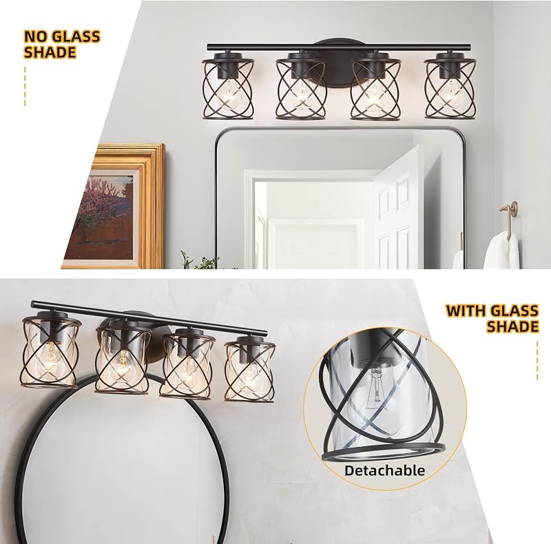 Lámpara baño 4 luces moderna negra mate para espejo cocina