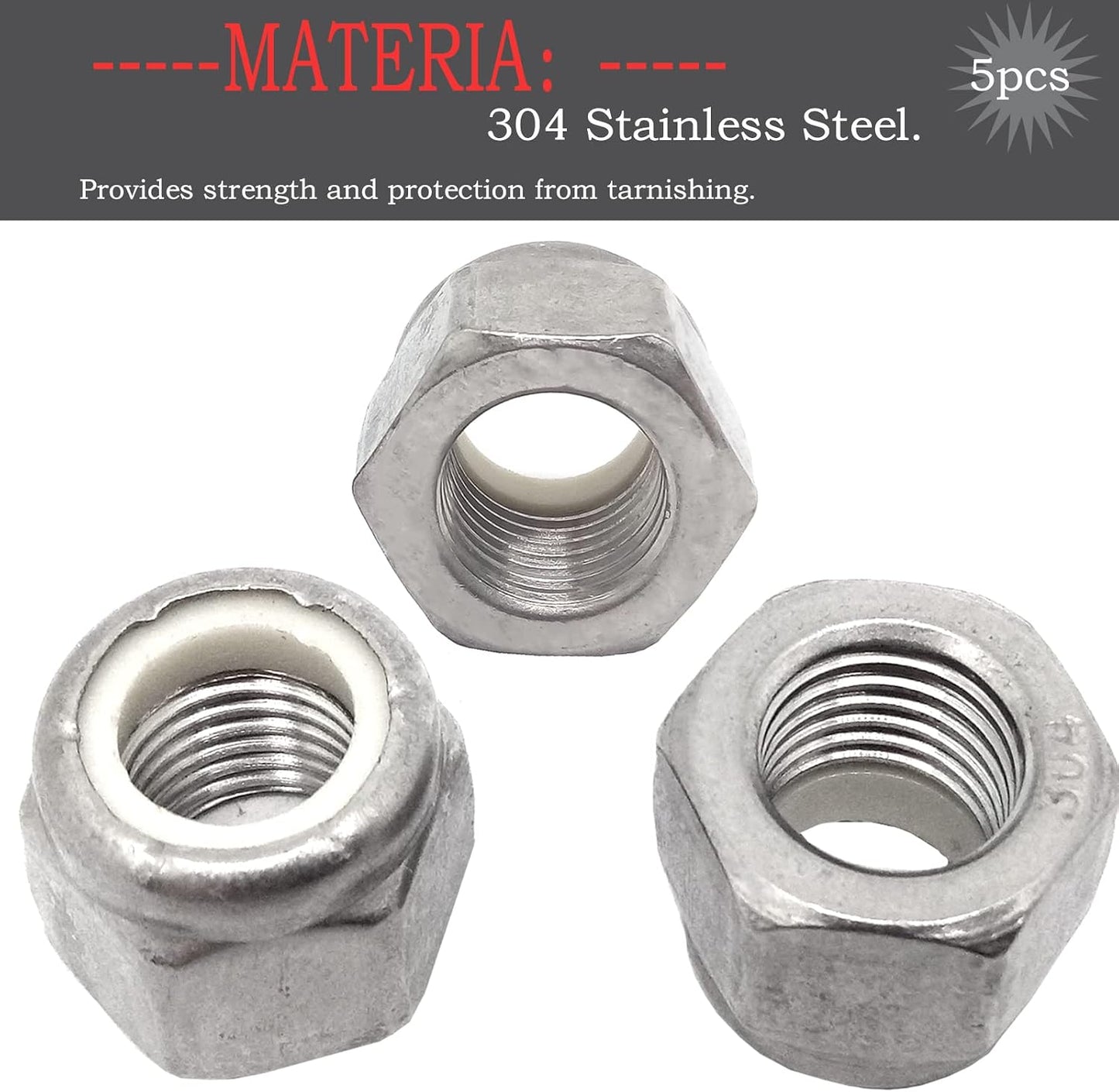 5 Tuercas Bloqueo Hex 304 Acero Inox 1/2-20