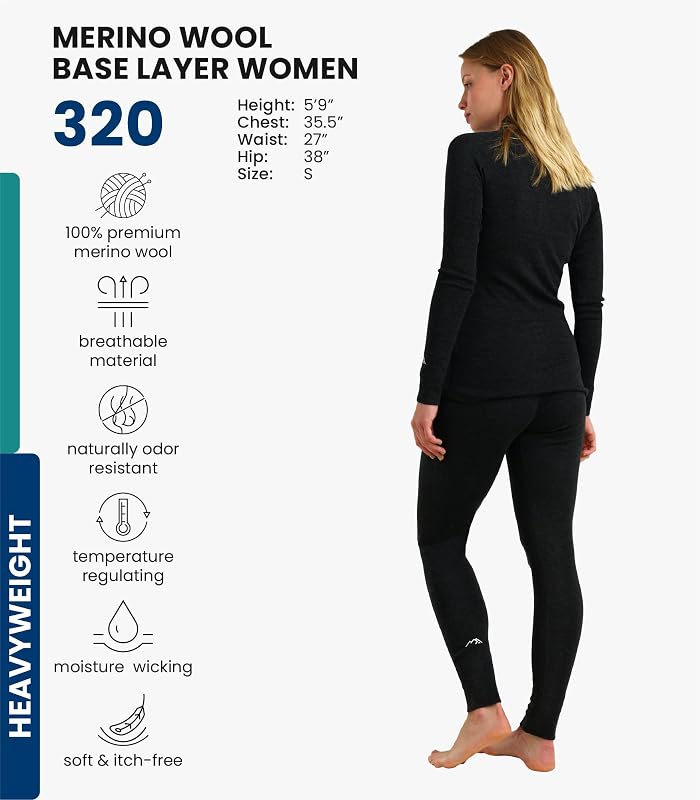 Set capa base lana merina mujer peso pesado ligero mediano