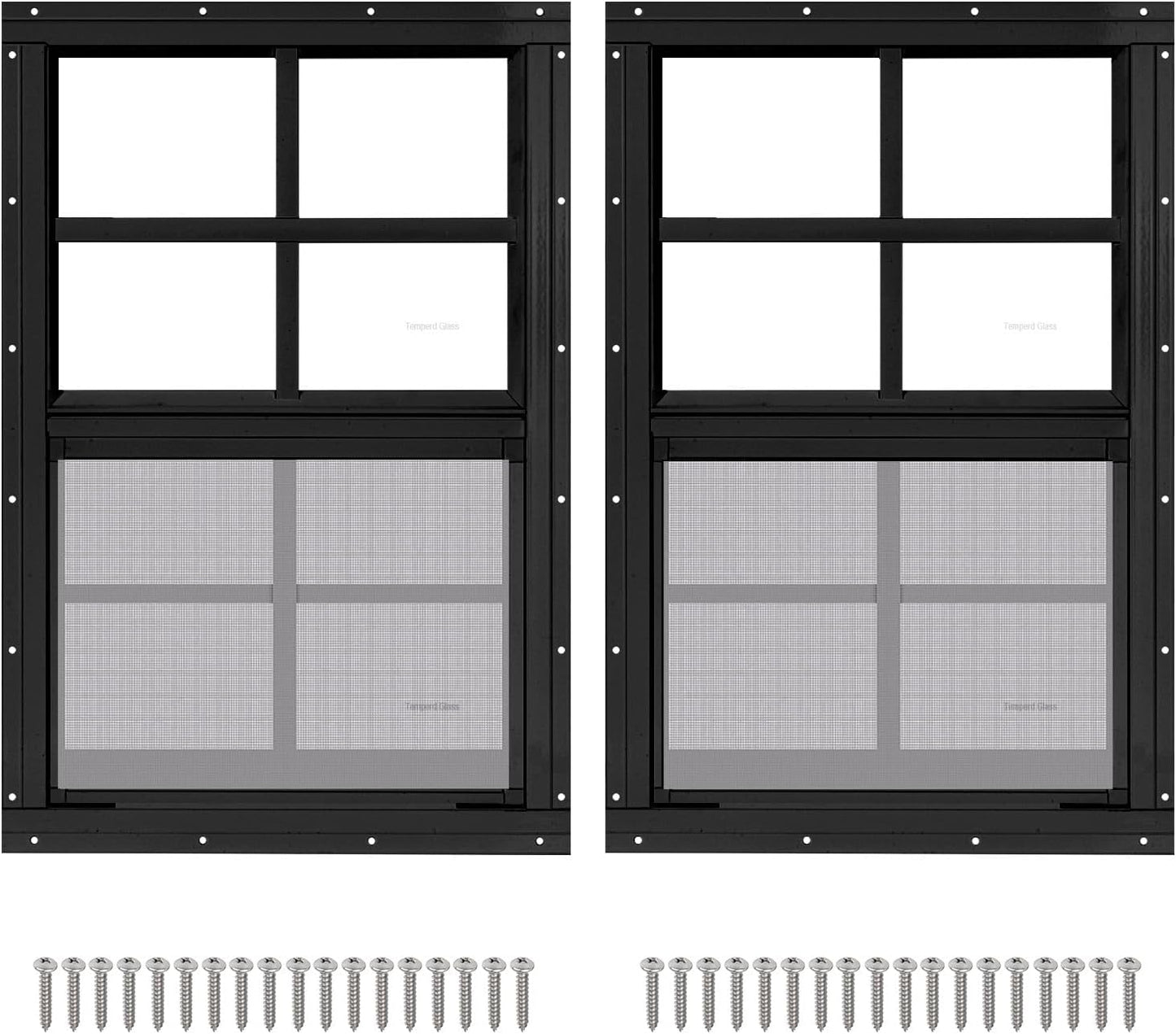 2 Ventanas Corredizas Cobertizo Negro 14x21pulg Vidrio