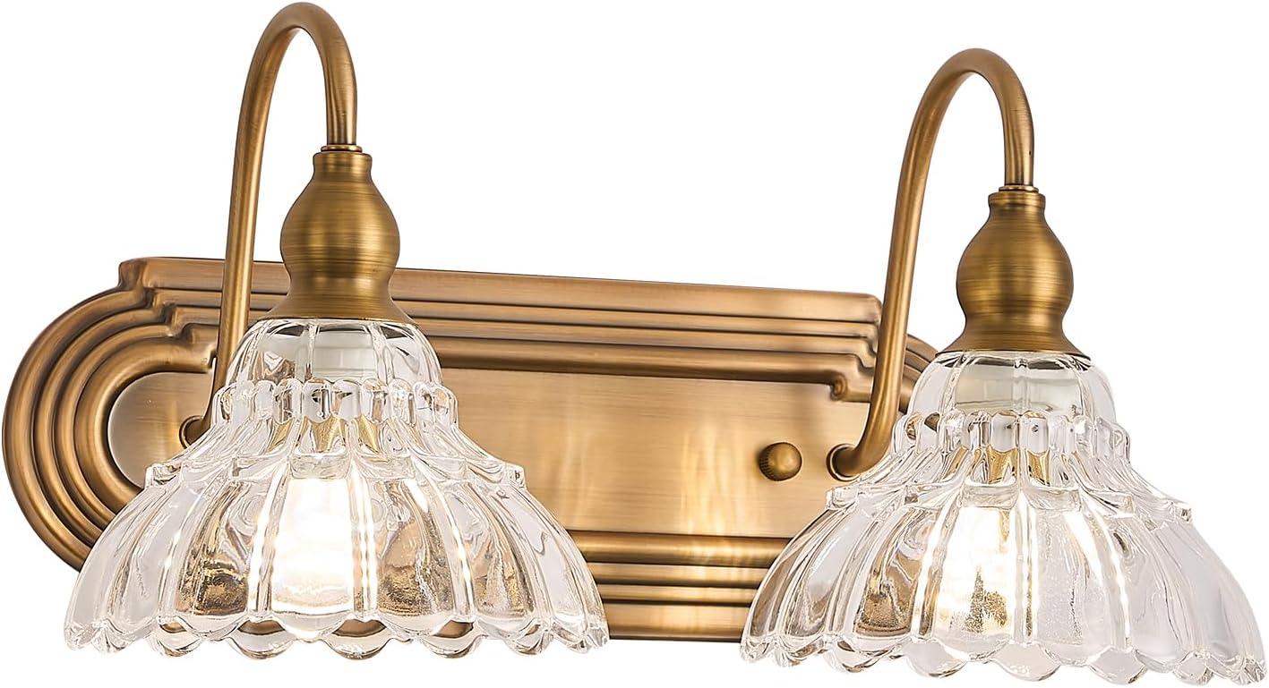 Lámpara tocador vintage 2 luces dorado metal vidrio