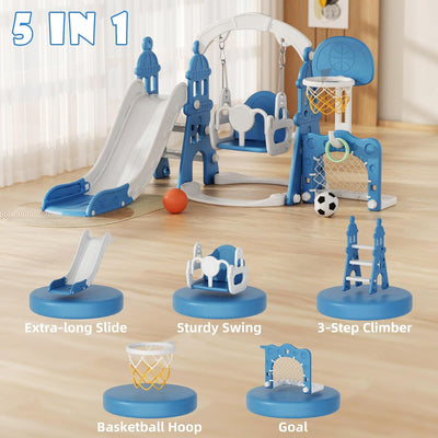 Set tobogán y columpio 5en1 para niños 1-3 años azul
