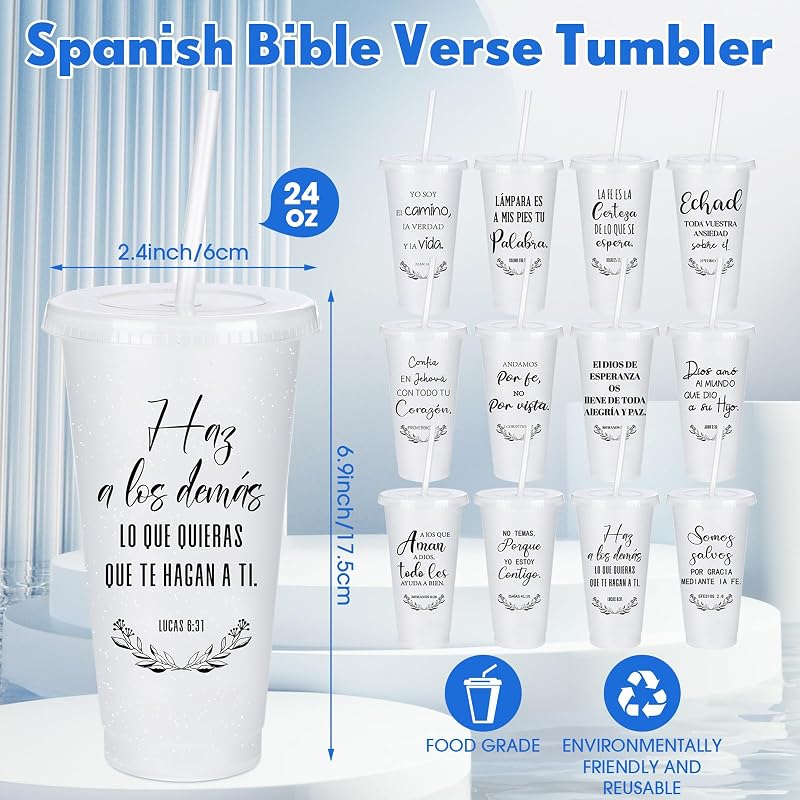 60 Tazas Navideñas con Versos Biblia 24oz Plástico Blanca