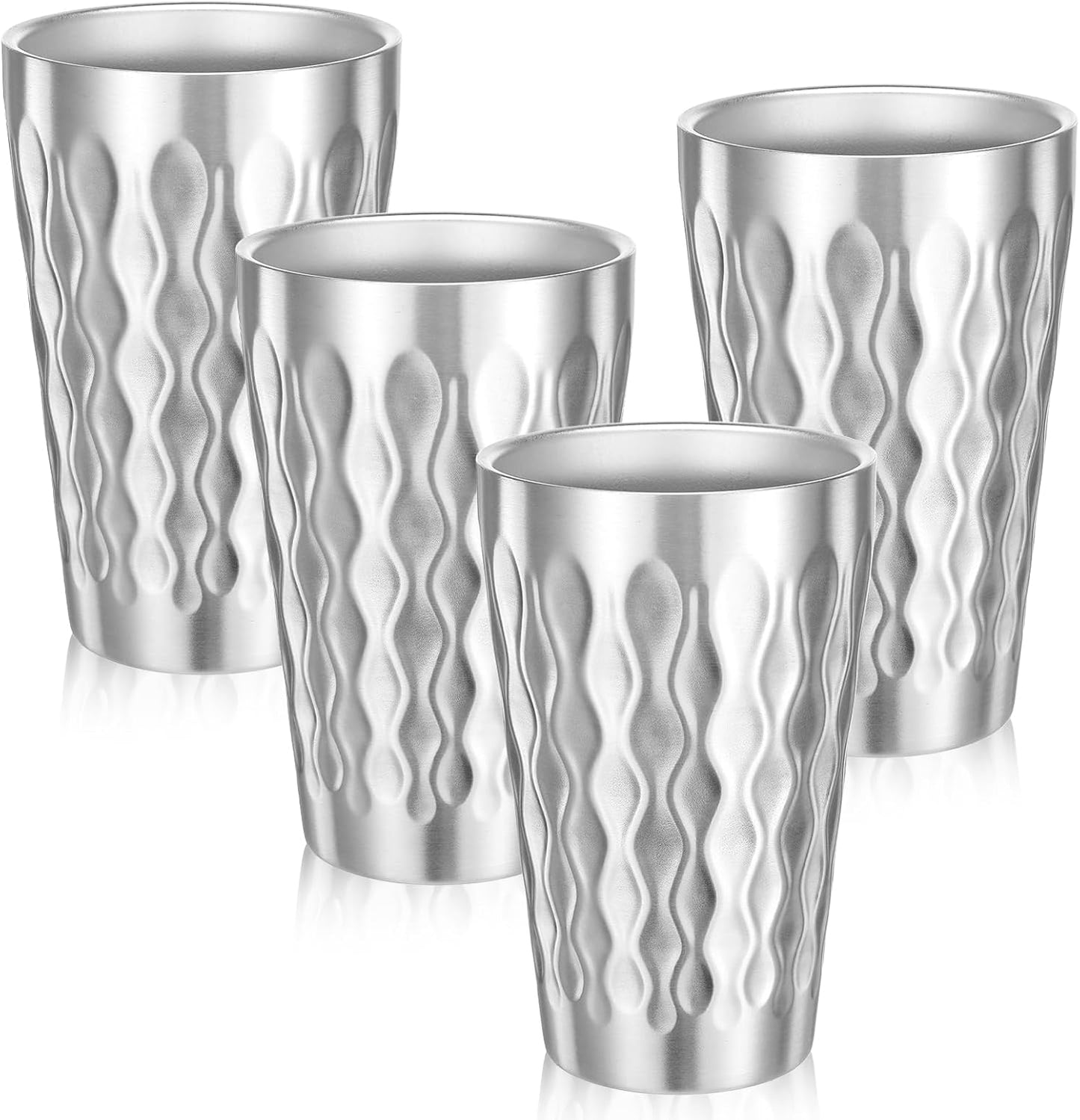 4 Vases Acero Inox Doble Pared 16oz Aislados Apilables