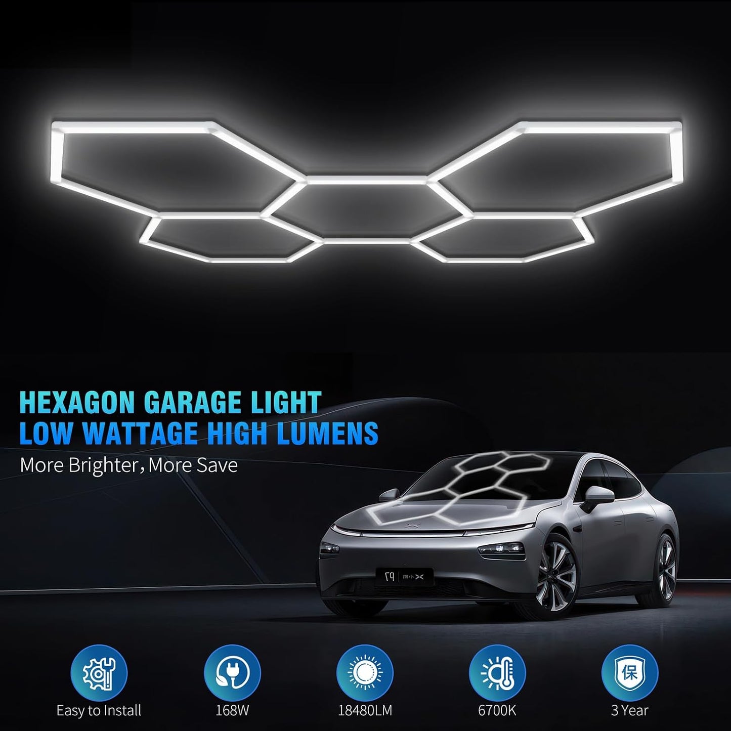 25 Luces LED Hexagonales 6700K para Garaje Taller
