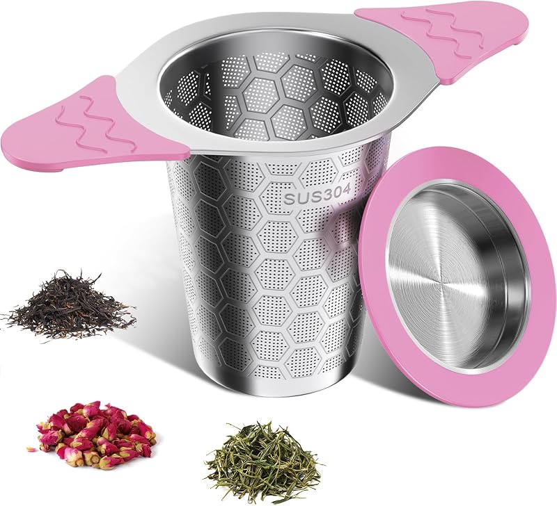 Infusor té acero inox 18/8 con asas silicona color rosa