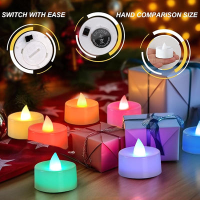 Velas LED sin llama con luces de colores 24 pzas base blanca
