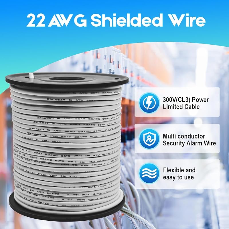Cable blindado 22/4 CL3P 100ft cobre puro para alarma