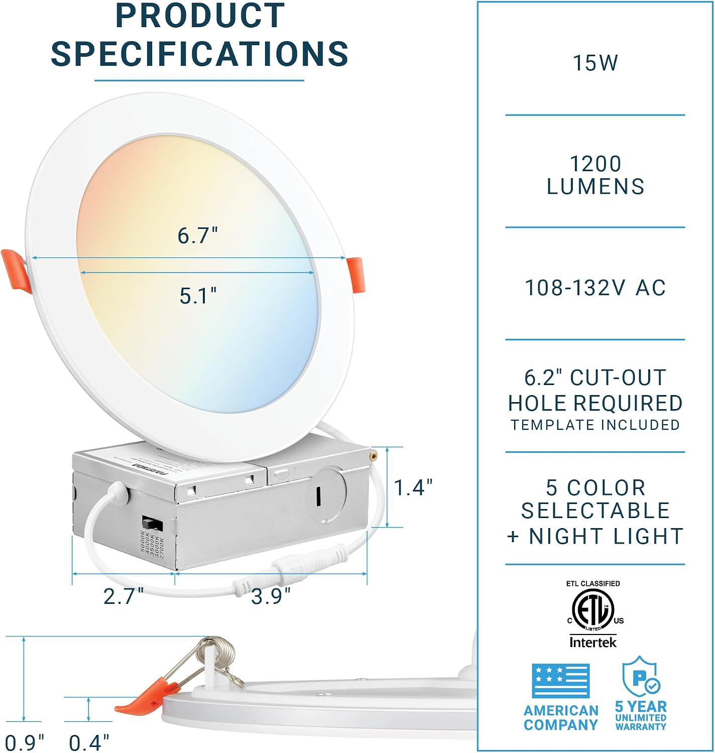 6 Luces LED empotrables 6pulg 2700-5000K regulable