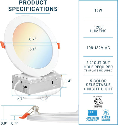 6 Luces LED empotrables 6pulg 2700-5000K regulable