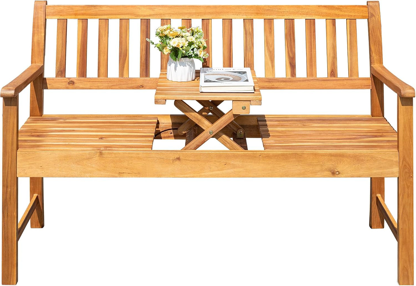 Banco exterior para 2 silla acacia mesa plegable terraza