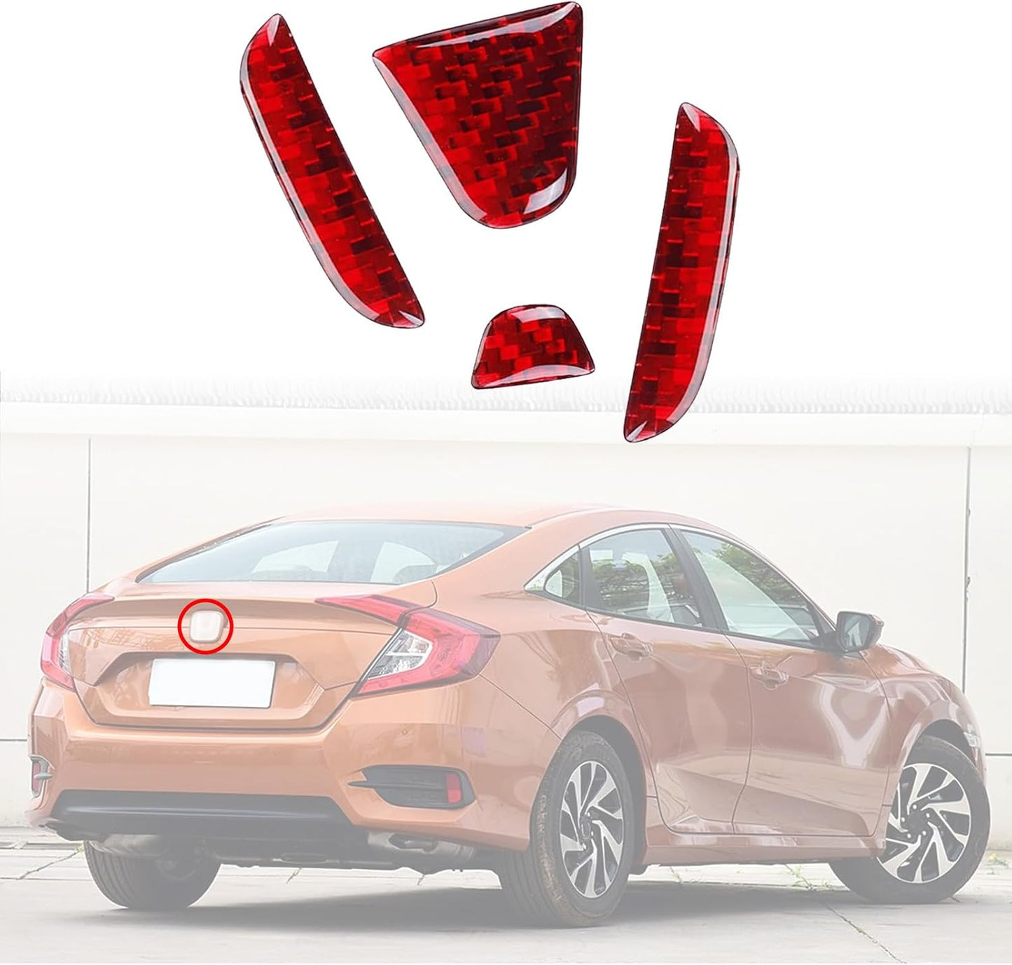 Emblema fibra carbono adhesivo Honda Civic 16-21 rojo 4pzas