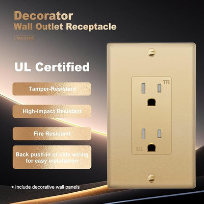 Salida decorativa 15A 125V con tierra pack 20 dorado