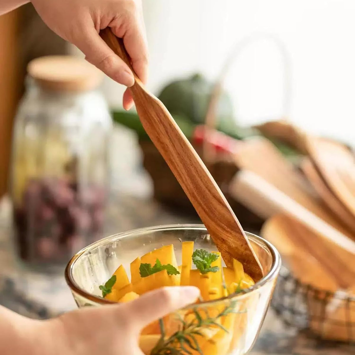 Espátula madera teca para cocina antiadherente hornear