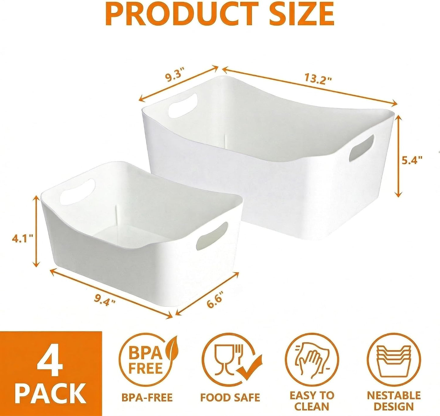 4 Pzas Cubos Almacenamiento Plástico Blanco con Asas