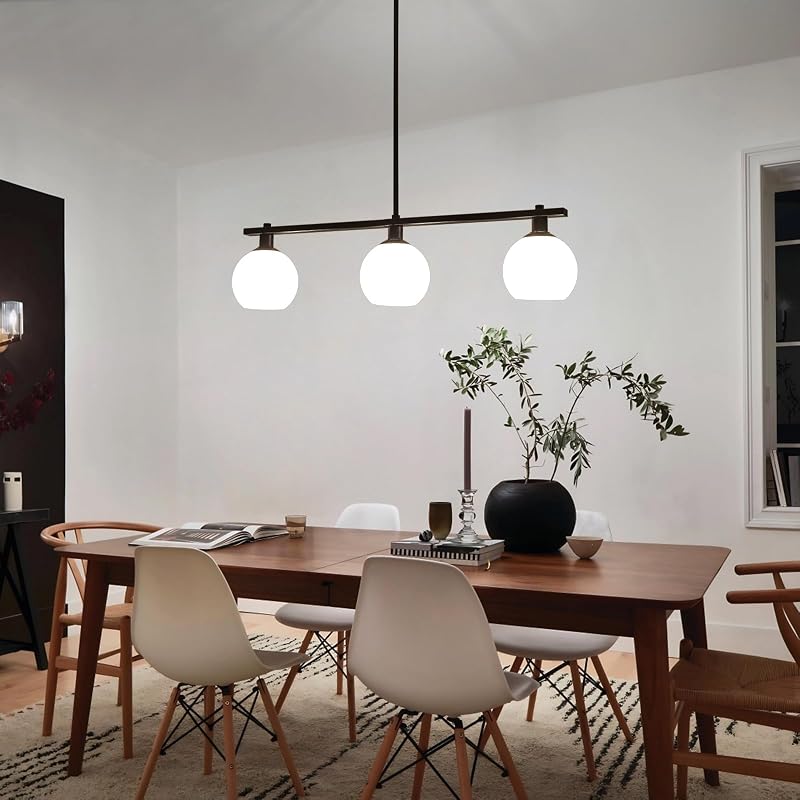 Lámpara colgante isla cocina 3 luces vidrio leche negro