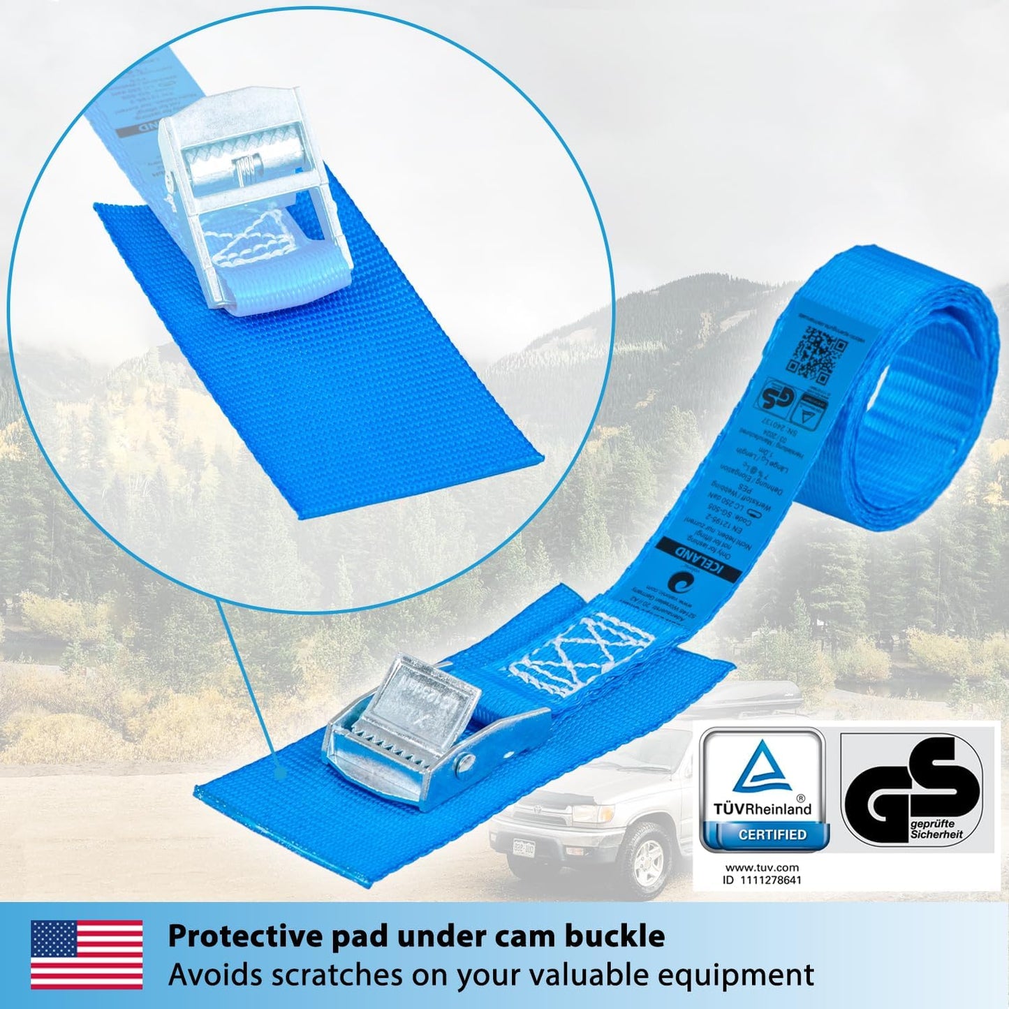 Correas amarre 4 pzas 13ftx1" 1100lb TÜV azul