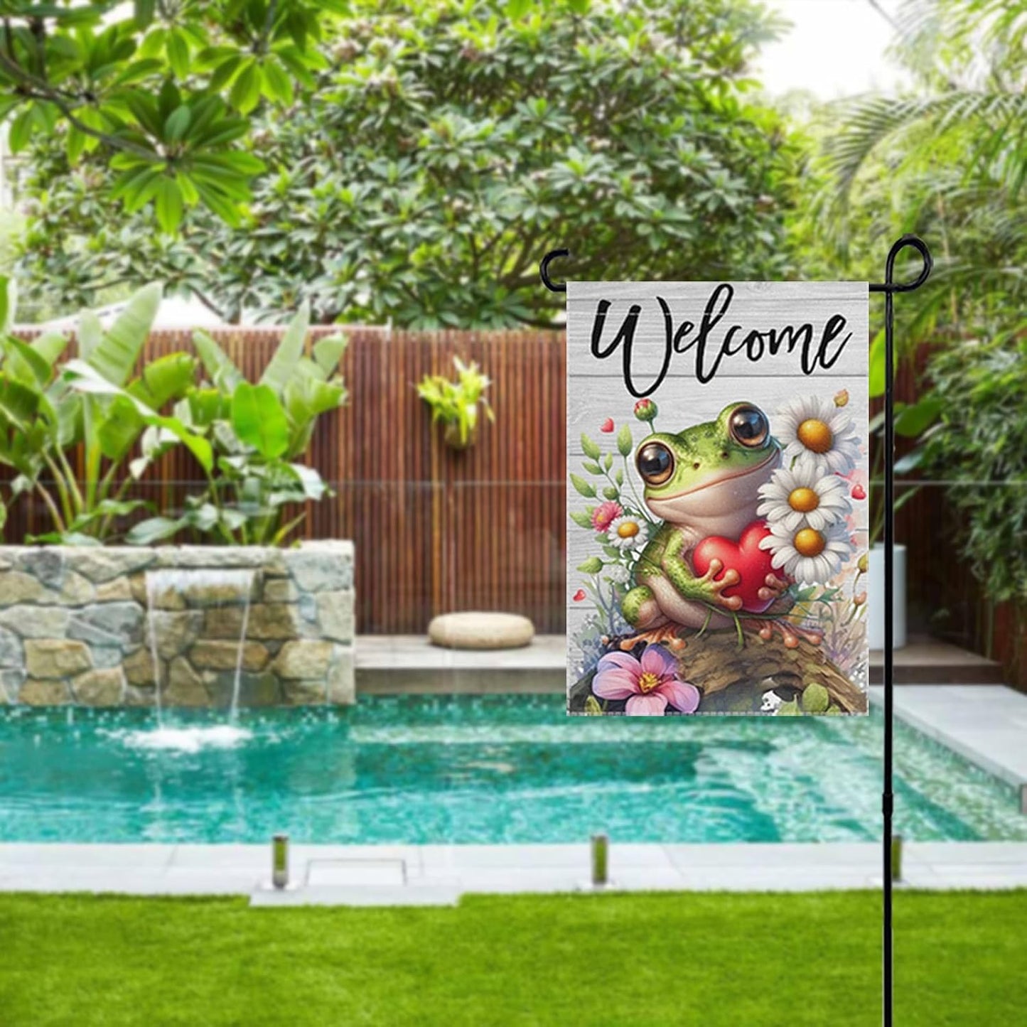 Bandera jardín primavera verano rana flores decoración