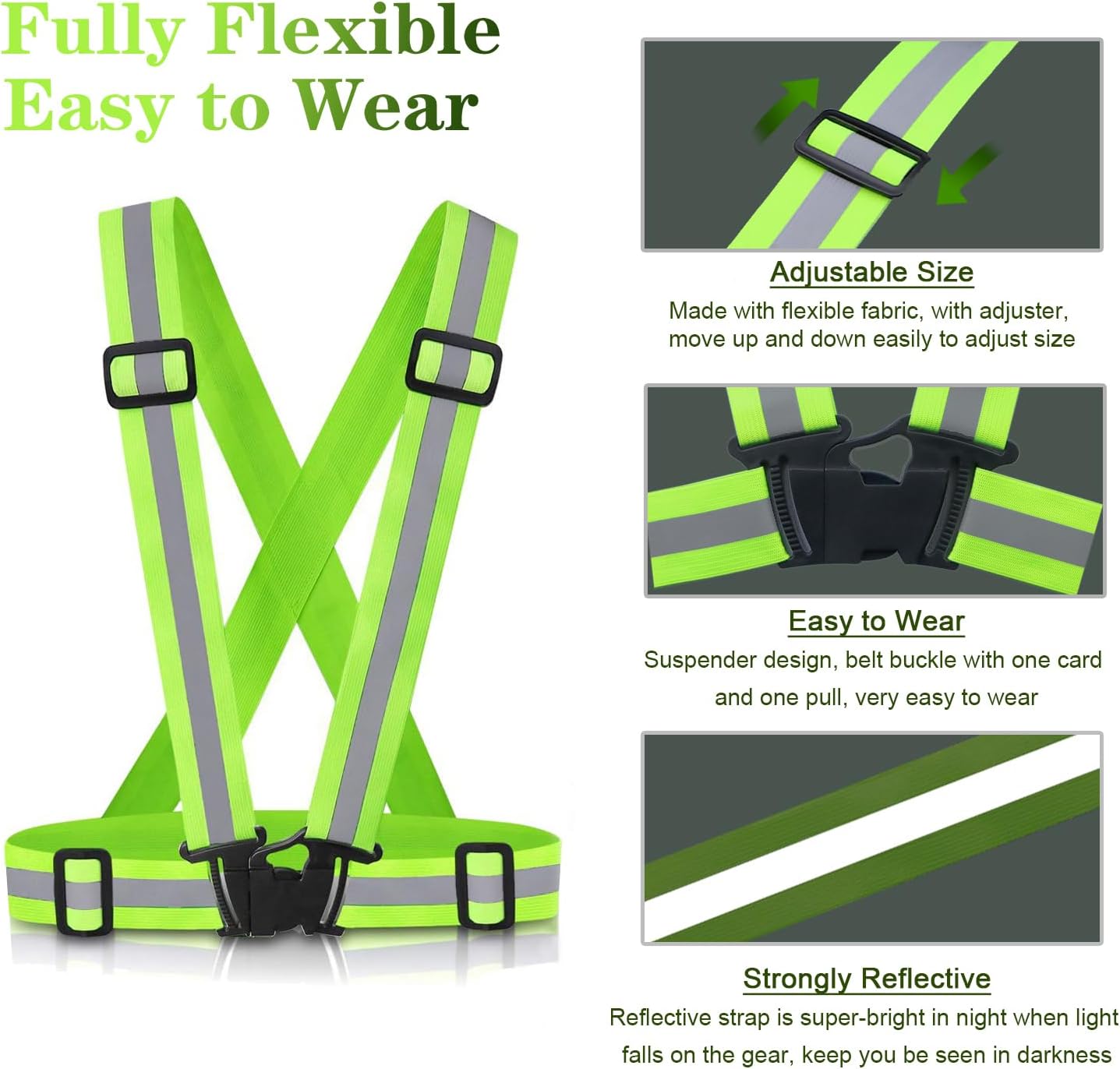 Chaleco reflectante ajustable para correr ciclismo caminar 2 pzas