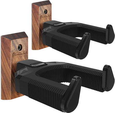 Soporte pared guitarra 2uds madera nogal negro bloqueo automático