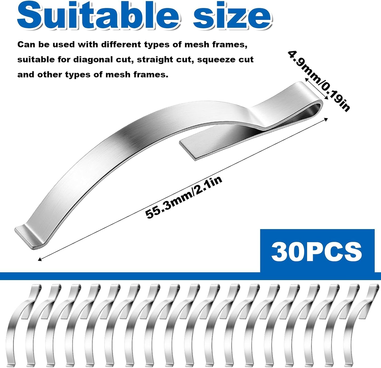 30 Clips Resorte Acero Inox para Ventana Sujeta Pantallas